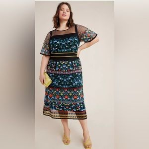 Anthropologie Esther Embroidered Midi dress